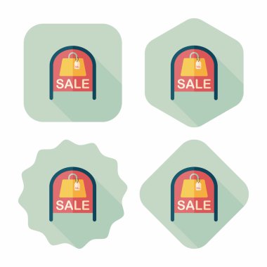 alışveriş mağazası Satılık işareti düz simgesi uzun gölge, eps10 ile