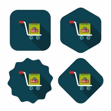 alışveriş arabası düz simgesi uzun gölge, eps10 ile işleme