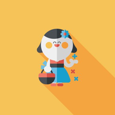 düğün çiçeği kız düz ikon, uzun gölge, eps10