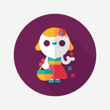 düğün çiçeği kız düz ikon, uzun gölge, eps10