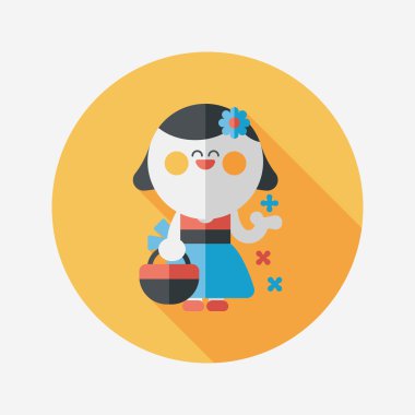 düğün çiçeği kız düz ikon, uzun gölge, eps10