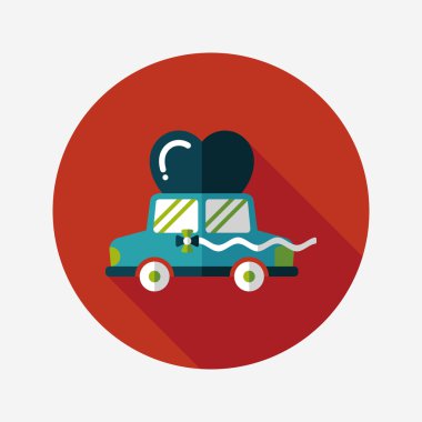 Düğün araba düz simgesi ile uzun gölge, eps10