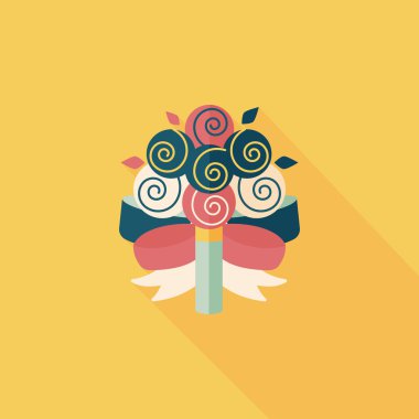 çiçek buketi düz simgesi ile uzun gölge, eps10 düğün