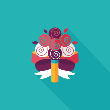 çiçek buketi düz simgesi ile uzun gölge, eps10 düğün