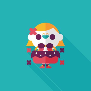 düğün çiçeği kız düz ikon, uzun gölge, eps10