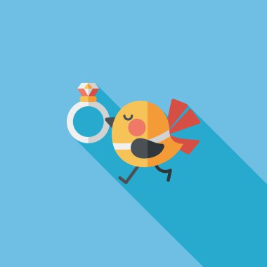 kuş uzun gölge, eps10 ile elmas yüzük düz simgesi ile düğün