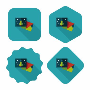 Noel kartı düz simgesi ile uzun gölge, eps10