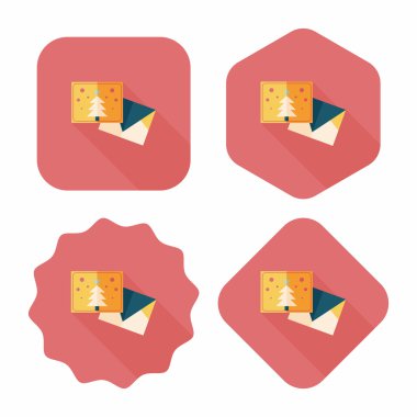 Noel kartı düz simgesi ile uzun gölge, eps10