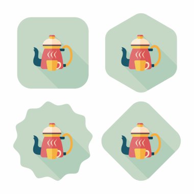 kahve çaydanlık ve bardak uzun gölge, eps10 düz simgesi