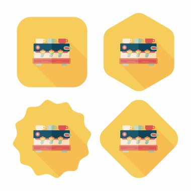 Kahve makinesi düz simgesi, uzun gölge, eps10