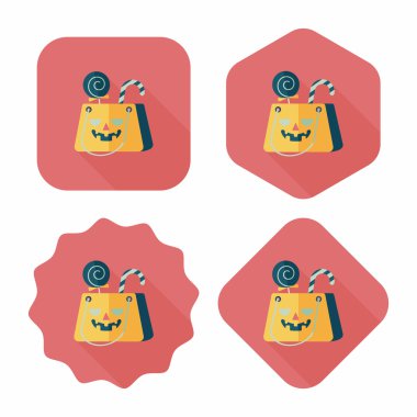 Cadılar Bayramı alışveriş çantası düz simgesi ile uzun gölge, eps10