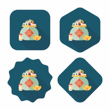 Çin yeni yılı düz uzun gölge, eps10, Altın külçe ile kutsal kişilerin resmi bana