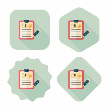 Evde beslenen hayvan tıbbi kayıtları uzun gölge, eps10 simgesiyle düz