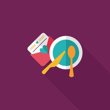 düğün davetiyesi ve bulaşık takımı düz simgesi, uzun gölge, eps10