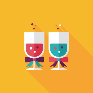 düğün şampanyası uzun gölgeli düz ikon, eps10