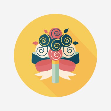 çiçek buketi düz simgesi ile uzun gölge, eps10 düğün