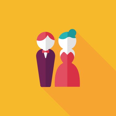 Düğün Çift düz simgesi ile uzun gölge, eps10