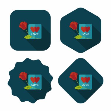 Sevgililer günü aşk mektubu düz simgesiyle uzun gölge, eps10