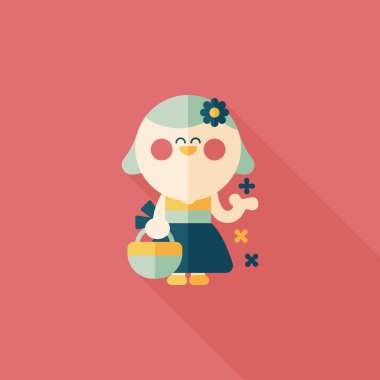 düğün çiçeği kız düz ikon, uzun gölge, eps10