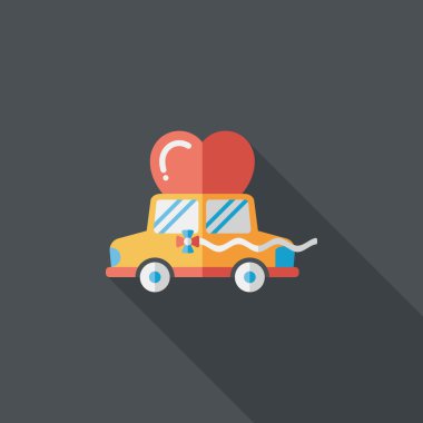 Düğün araba düz simgesi ile uzun gölge, eps10