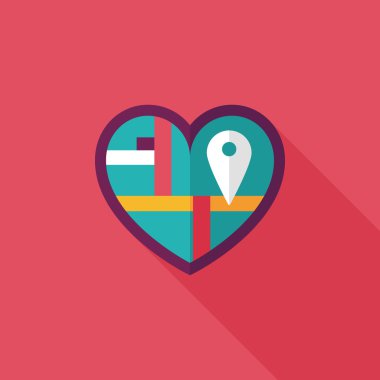 kalp şeklinde düğün davetiyesi düz simgesi uzun gölge, eps10 ile