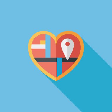 kalp şeklinde düğün davetiyesi düz simgesi uzun gölge, eps10 ile