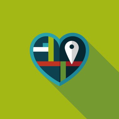 kalp şeklinde düğün davetiyesi düz simgesi uzun gölge, eps10 ile