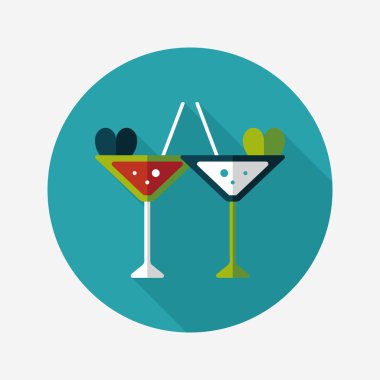 düğün şampanyası uzun gölgeli düz ikon, eps10