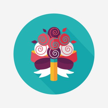 çiçek buketi düz simgesi ile uzun gölge, eps10 düğün