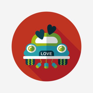 Düğün araba düz simgesi ile uzun gölge, eps10