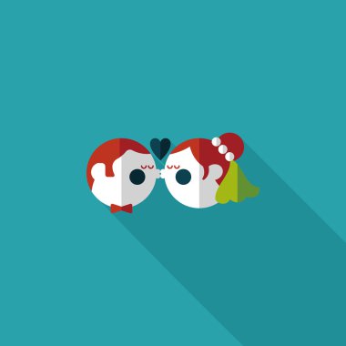 Düğün Çift düz simgesi ile uzun gölge, eps10