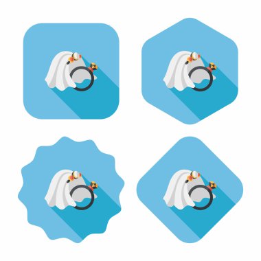 Gelin peçe ve elmas yüzük düz simgesiyle uzun gölge, eps10