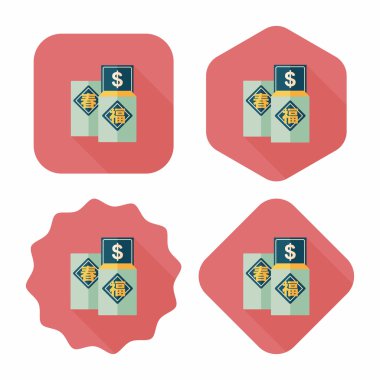 Chinees Nieuwjaar rode platte pictogram van de envelop met de lange schaduw, eps10