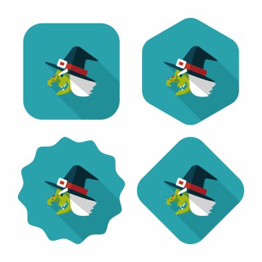 Cadı şapkası düz simgesi ile uzun gölge, eps10