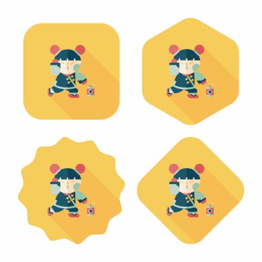 Çin yeni yılı kız uzun gölge, eps10 düz simgesiyle