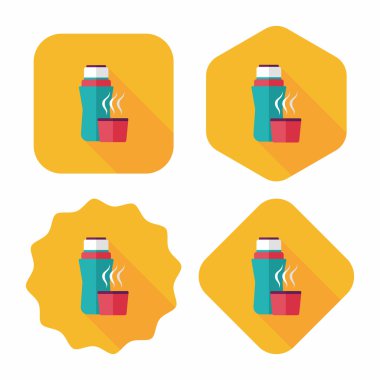 Uzun Gölge, eps10, sıcak su şişesi ile vakum flask düz simgesi