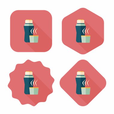 Uzun Gölge, eps10, sıcak su şişesi ile vakum flask düz simgesi