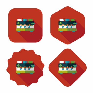 Kahve makinesi düz simgesi, uzun gölge, eps10