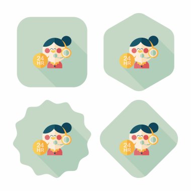 24 saat müşteri telefon hizmeti düz simgesi ile uzun gölge, eps10