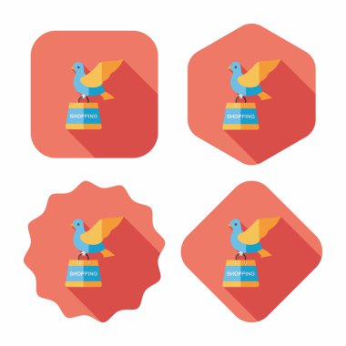 kuş ve uzun gölge, eps10 ile alışveriş kağıt çanta düz simgesi