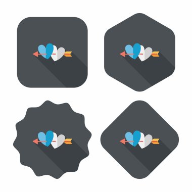 Sevgililer günü kalp ok ve yayla düz simgesi ile uzun gölge, e