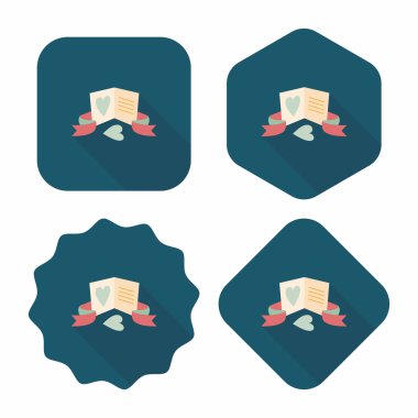 Sevgililer günü aşk mektubu düz simgesiyle uzun gölge, eps10