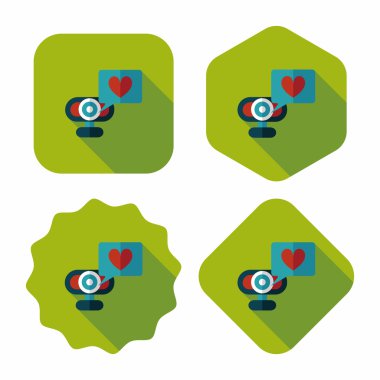 Uzun gölge ile Sevgililer günü webcame aşk ileti düz simgesi,