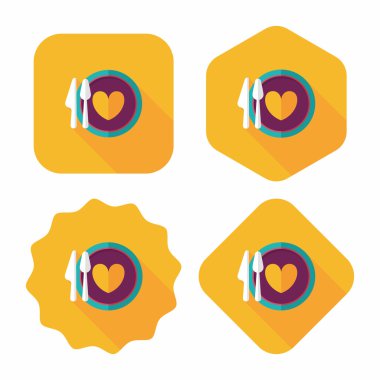 Sevgililer günü akşam yemeği uzun gölge, eps10 düz simgesiyle