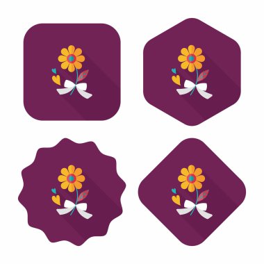 Sevgililer Günü çiçekleri uzun gölgeli düz ikon, eps10