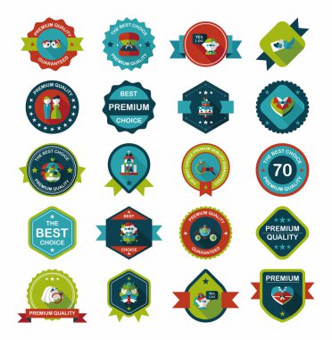 Düğün rozet afiş düz tasarım arka plan ayarlamak, eps10