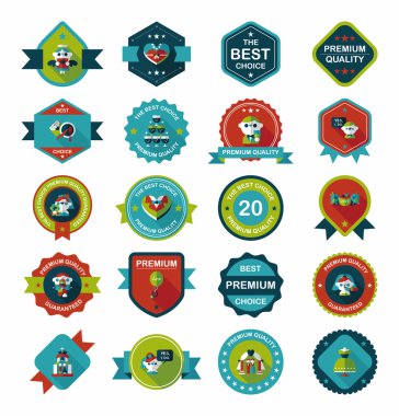 Düğün rozet afiş düz tasarım arka plan ayarlamak, eps10