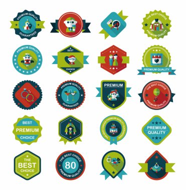 Düğün rozet afiş düz tasarım arka plan ayarlamak, eps10