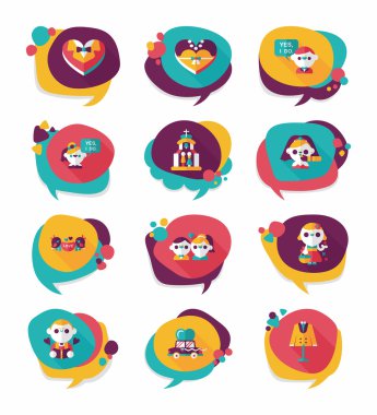 Düğün konuşma balonu düz tasarım arka plan ayarlamak, eps10