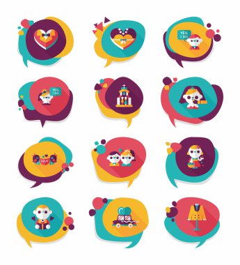 Düğün konuşma balonu düz tasarım arka plan ayarlamak, eps10